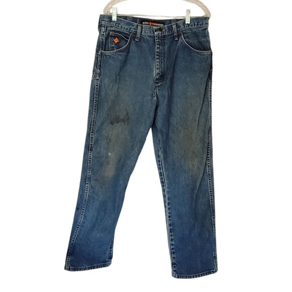 Wrangler FR Jeans Mens 34X32 Distressed HRC2 2112 Straight Leg Fire Resistant - Picture 2 of 6